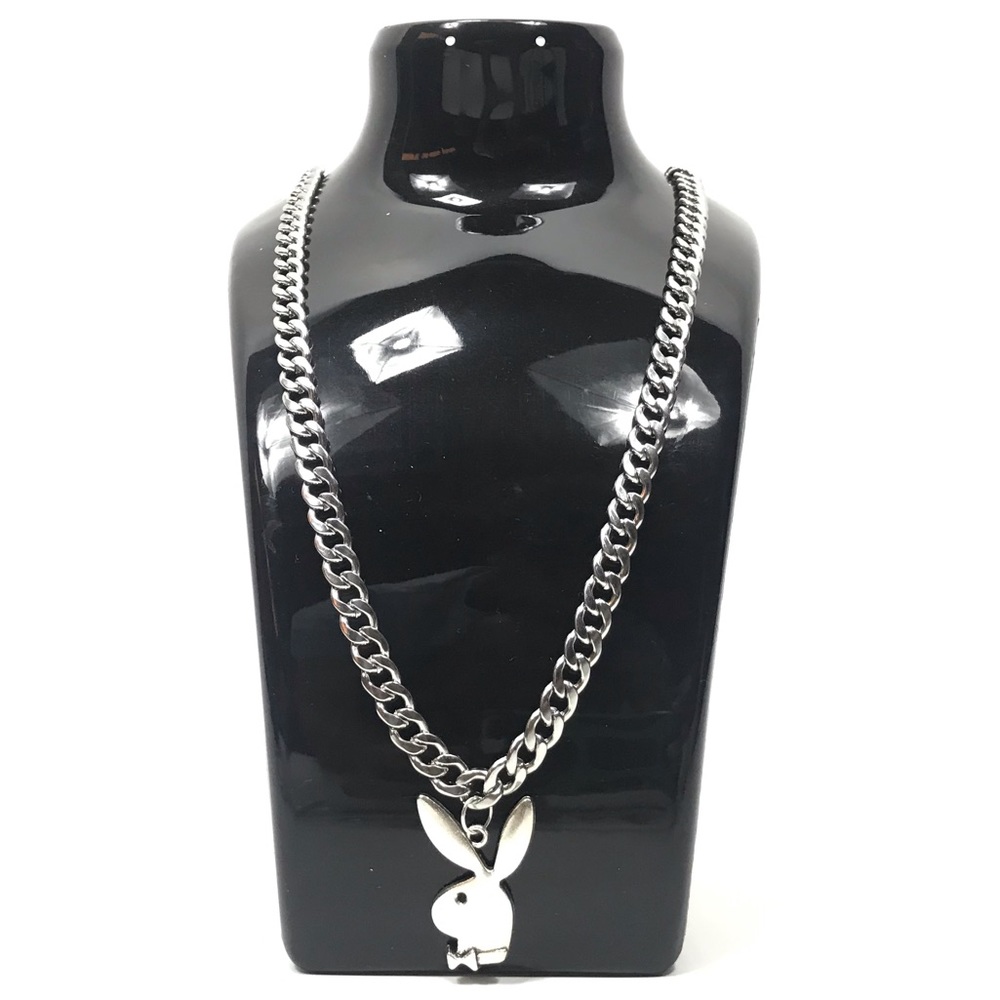 Playboy Bunny Silver Cuban Link Chain Necklace